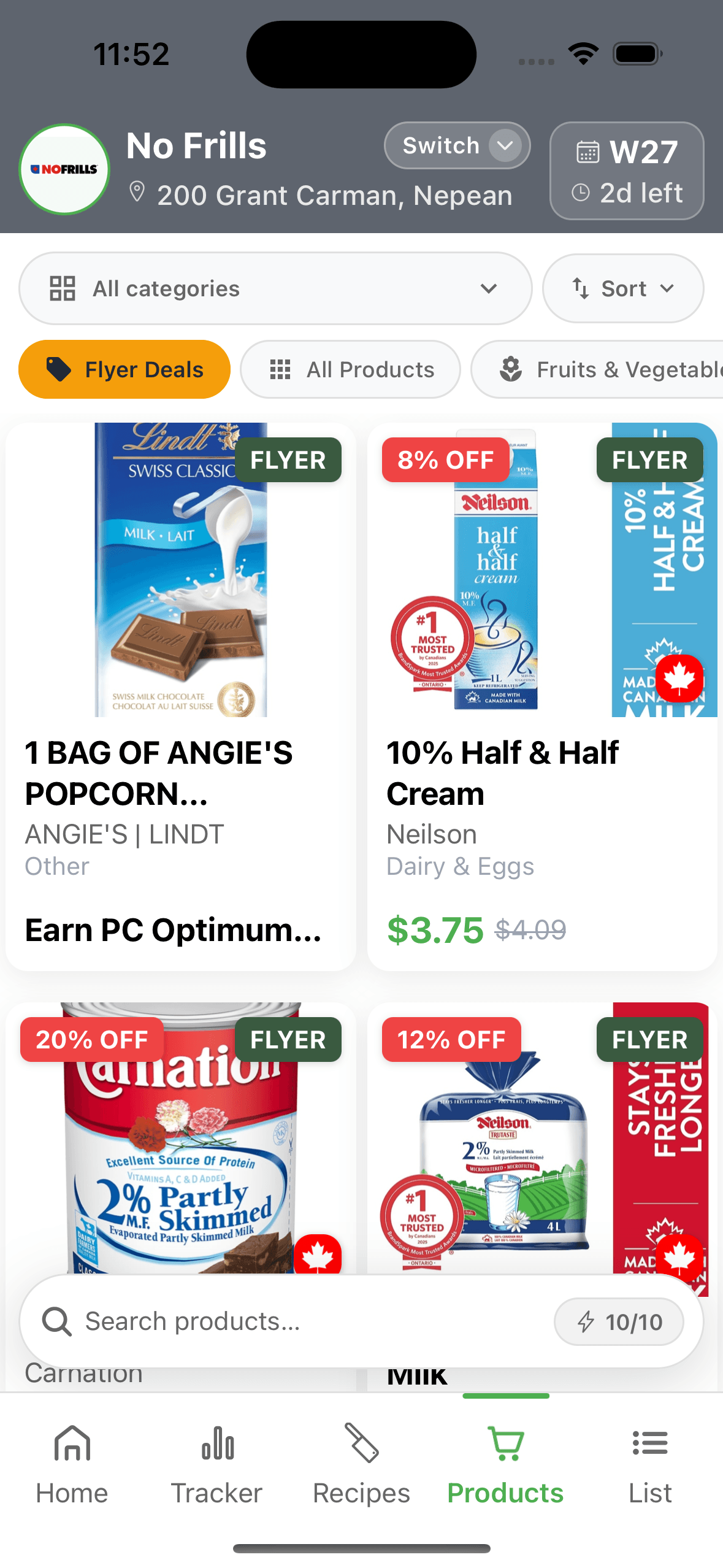 Deal Dish flyer deals feed on iPhone