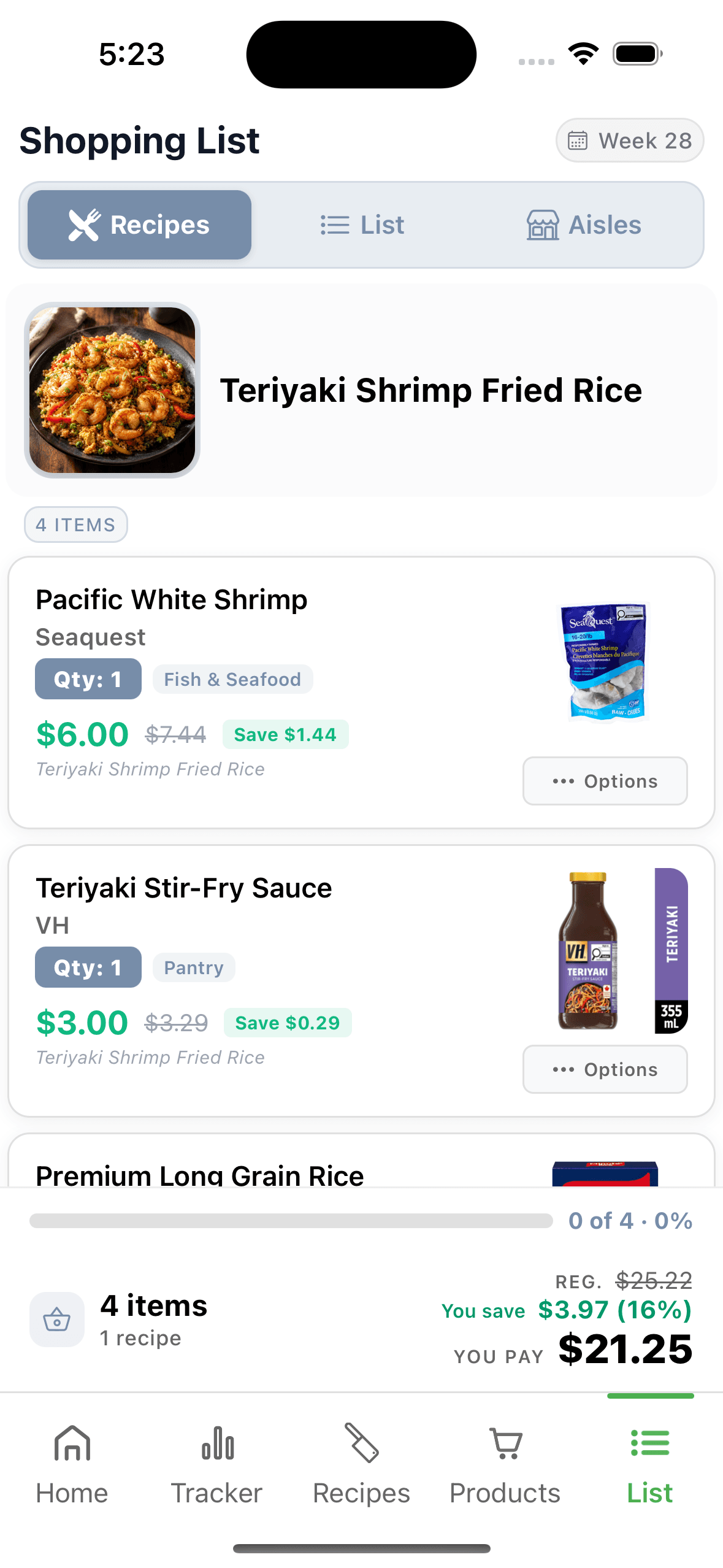 Deal Dish shopping list on iPhone
