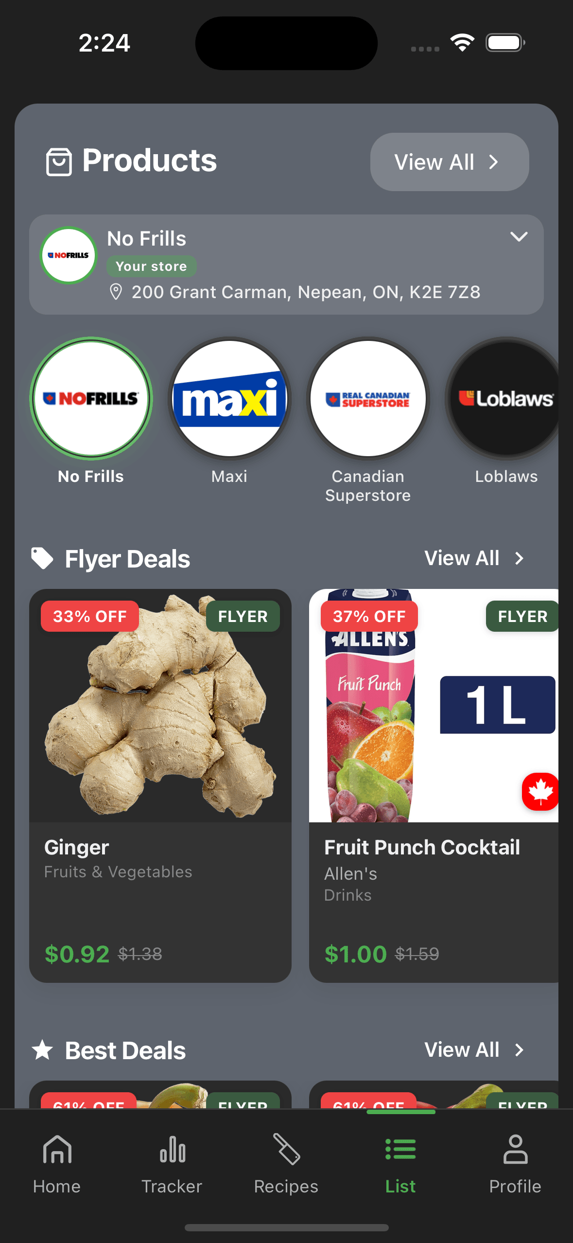Deal Dish in dark mode — second view