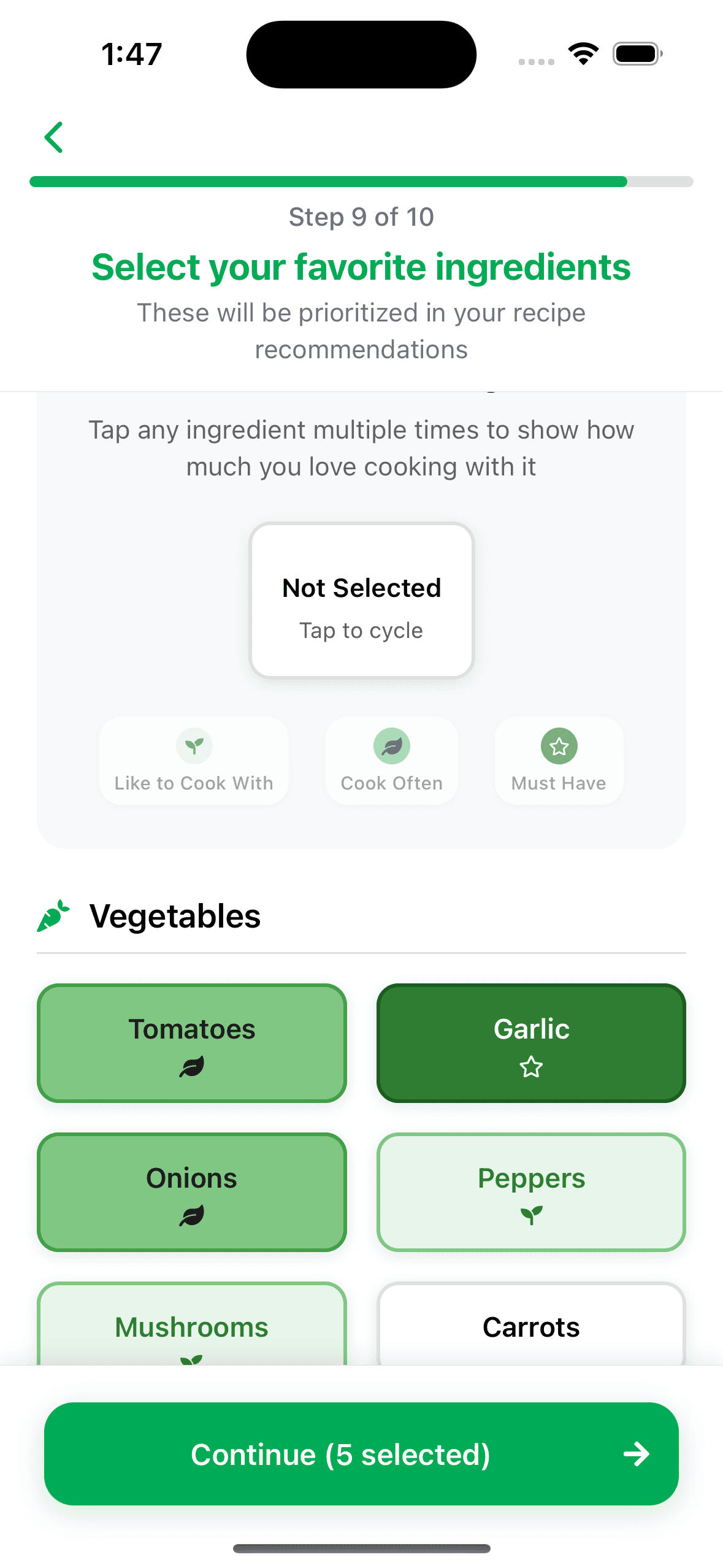 Deal Dish onboarding — diet and allergies