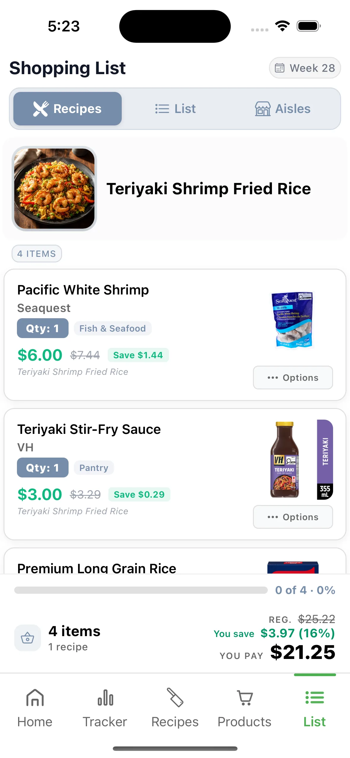 Deal Dish shopping list on iPhone