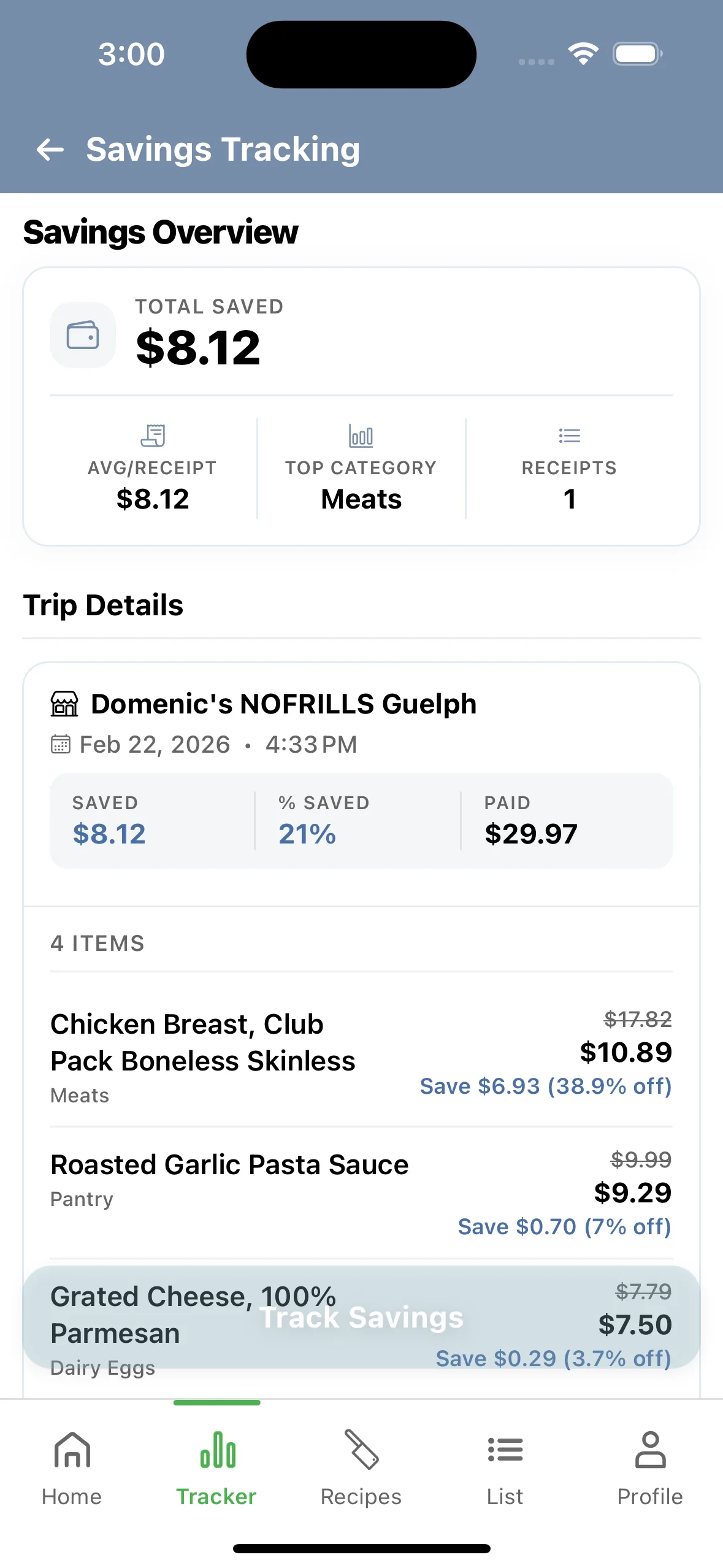 Deal Dish savings tracker on iPhone