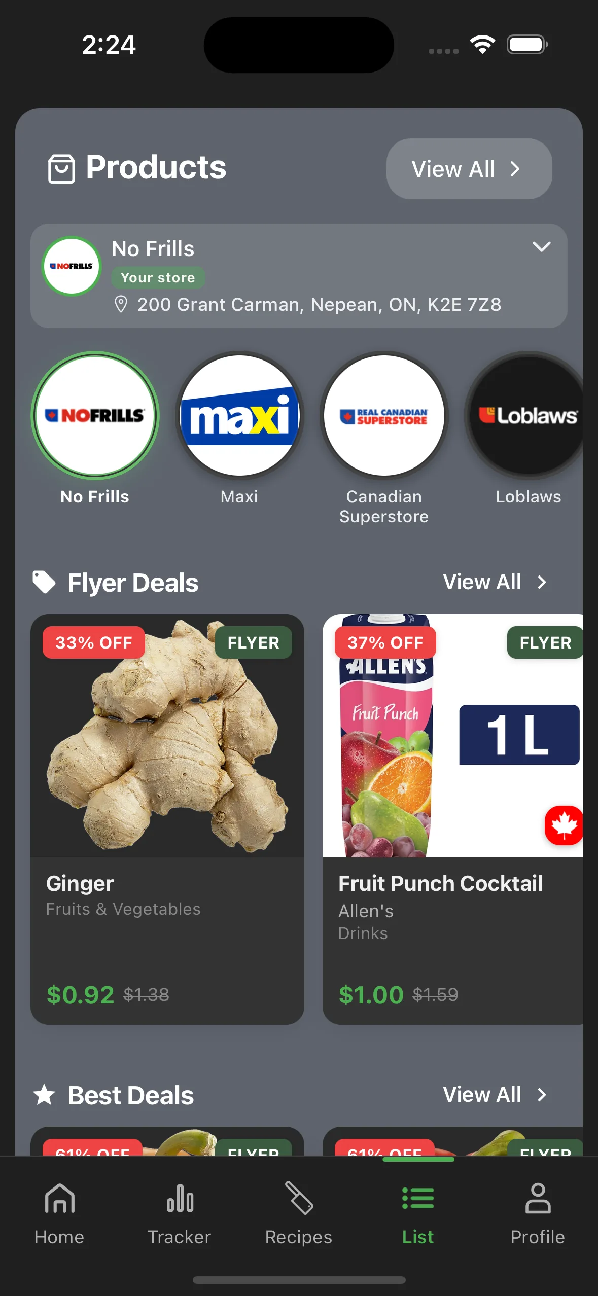 Deal Dish in dark mode — second view