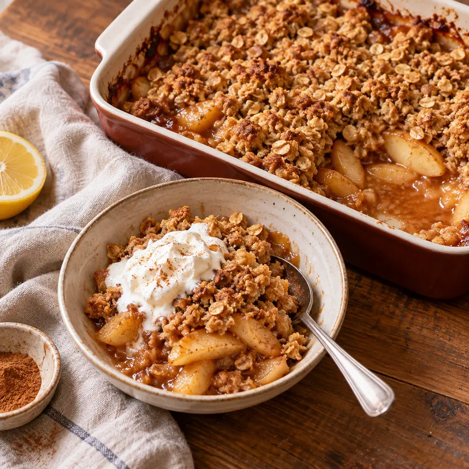 Classic McIntosh Apple Crisp, plated