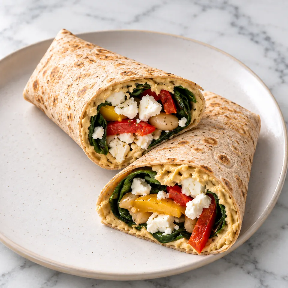 Hummus, Feta & Sweet Pepper Wraps, plated